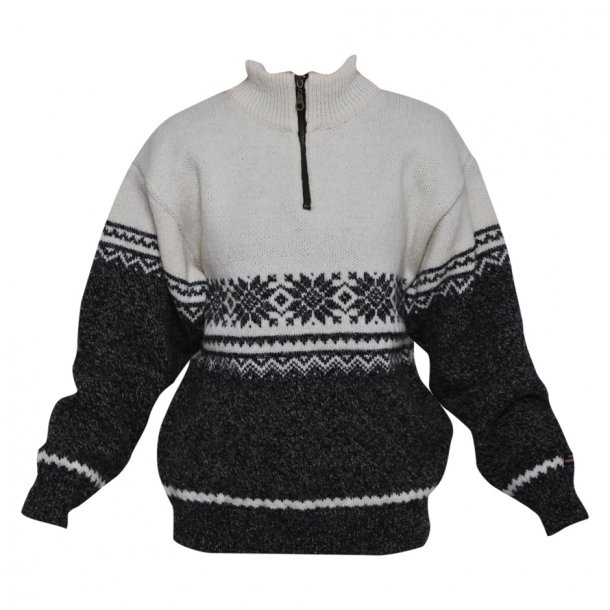 Sweater med kort lyn i 100% Ren Ny Uld. 