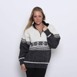 Sweater med kort lyn i 100% Ren Ny Uld. 