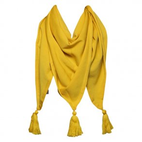 Trekantsjal m. kvaster, 100% merinould fra Micha. Gul