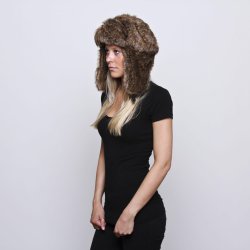 Pelshat, fakefur, brunmeleret