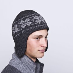 Hue m. stjerner, reklap, i 100% Ren Ny Uld