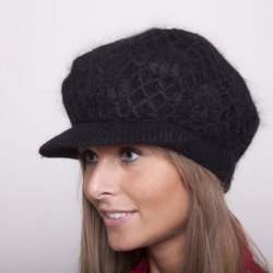 Damekasket med mohair, sort