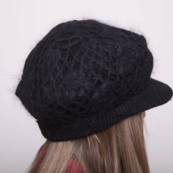 Damekasket med mohair, sort