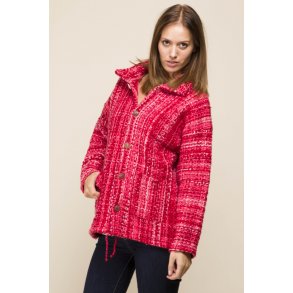 Jakke med knapper og lommer. Rdlige farver, 100% uld