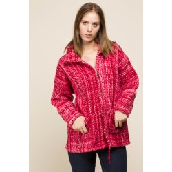 Jakke med knapper og lommer. Rdlige farver, 100% uld