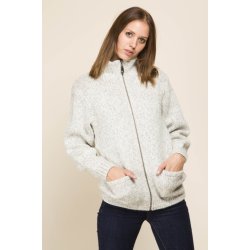 Varm strikket jakke med lynls og lommer. 100% uld.