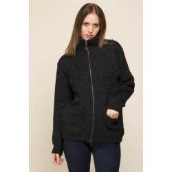 Varm strikket jakke med lynls og lommer. 100% uld. Koks