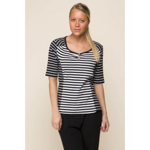 Sort hvid stribet T-shirt med sde hjerteknapper