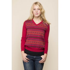 Mnstret bluse i 100% lammeuld. V-hals.