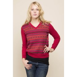 Mnstret bluse i 100% lammeuld. V-hals.