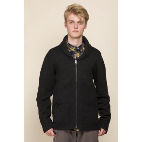Fed gennemlynet marinebl cardigan med lommer
