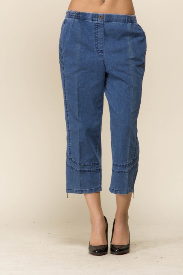 Jeans blå stumpebuks, med elastik i taljen - Bukser 3/4 stump Samsø Nature