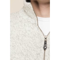 Fed lysegr meleret strik jakke cardigan med lynls og lommer. 100% Ren Ny Uld