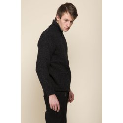 Fed koksgr meleret strik jakke/cardigan med lynls. 100% Ren Ny Uld. Tilbud