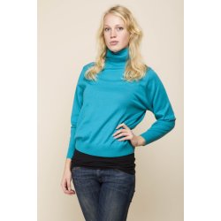 Varm rullekrave bluse i turkis med merinould
