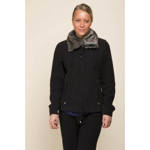 Sort fleecejakke med flot fakepels krave