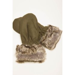 Hat og luffer i uld med fake kanin