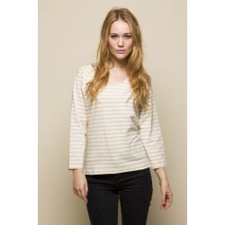 Hvid sand stribet langrmet t-shirt fra Micha. Tilbud