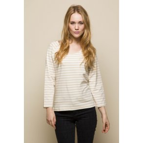 Hvid sand stribet langrmet t-shirt fra Micha. Tilbud