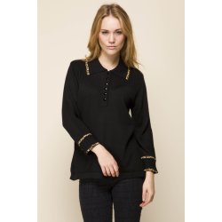 Sort uld strik med flot leopard fake bes�tning. Tilbud