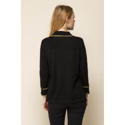 Sort uld strik med flot leopard fake bes�tning. Tilbud