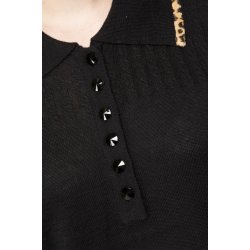 Sort uld strik med flot leopard fake bes�tning. Tilbud