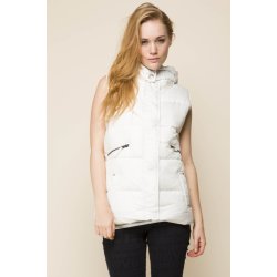 Varm vest med h�tte, dun, hvid. Tilbud