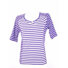 Lilla-hvid stribet t-shirt med sde hjerteknapper