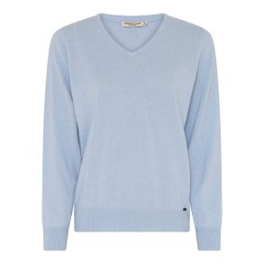 Bluse med V-hals - cashmere og uld - fra MICHA. TILBUD