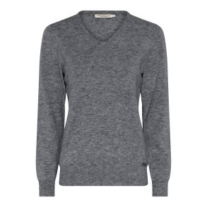 Bluse med V-hals - cashmere og uld - fra MICHA. TILBUD