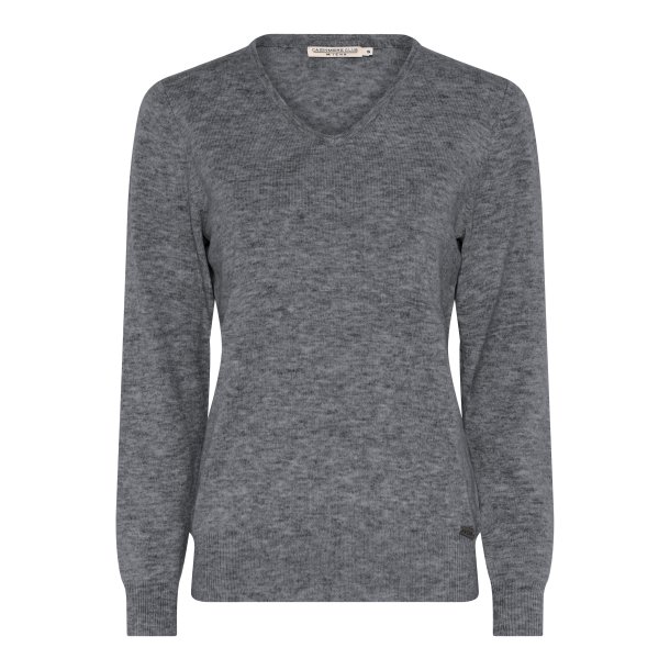 Bluse med V-hals - cashmere og uld - fra MICHA. TILBUD