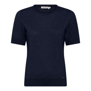 Bluse med korte rmer - cashmere og uld - fra MICHA. Navy -  TILBUD
