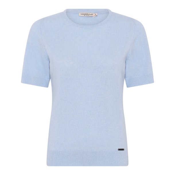 Bluse med korte rmer - cashmere og uld - fra MICHA. Lysebl -  TILBUD