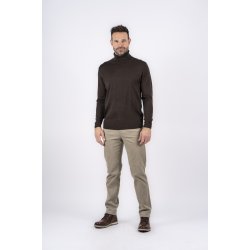 Bluse, rullekrave med merinould, DARK BROWN, TILBUD