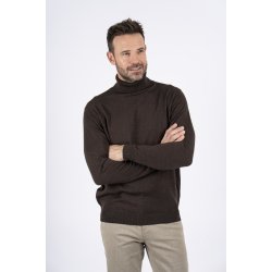 Bluse, rullekrave med merinould, DARK BROWN, TILBUD