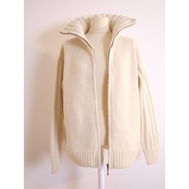 Uldcardigan, rhvid, 100% Ren Ny Uld