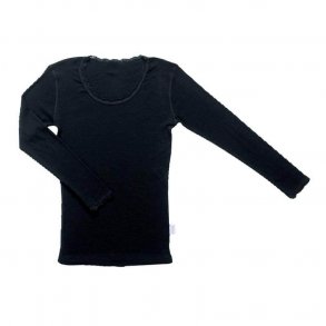 JOHA, langrmet bluse med blondekant, 100% merino uld.