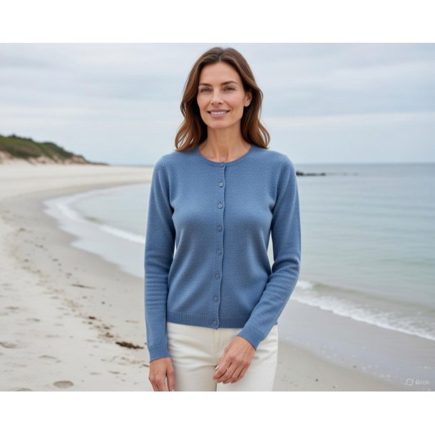 Cardigan, 100% merinould - lysebl� - dame - jeansbl� - TILBUD