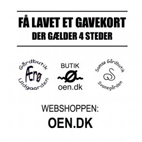 Gavekort  250,- kr. Glder i Sams & r Grdbutik, Butik Oen.dk samt i webshop www.oen.dk