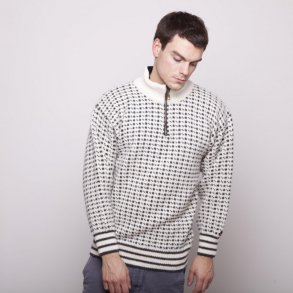 Strik sweater med kort lyn. 100% Ren Ny Uld. Tilbud