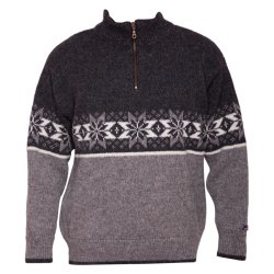 Strik sweater med kort lyn. 100% Ren Ny Uld. Flotte gr nuancer. Tilbud