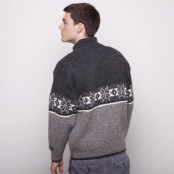 Strik sweater med kort lyn. 100% Ren Ny Uld. Flotte gr nuancer. Tilbud