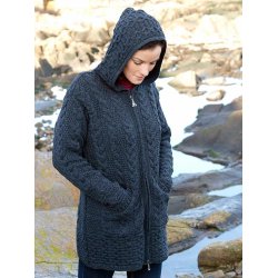 Lang cardigan i 100% merinould, charcoal, TILBUD