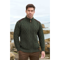 Cardigan, 100% merinould, armygr�n, TILBUD