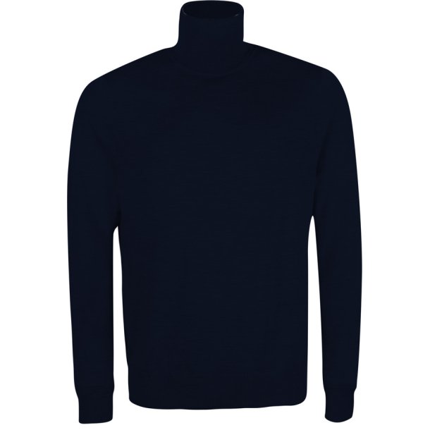 Bluse med rullekrave, navy/mrkebl, 100% merinould fra Kronstadt, TILBUD
