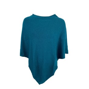 Poncho - m. merinould og cashmere. turkisgrnt, meleret. TILBUD