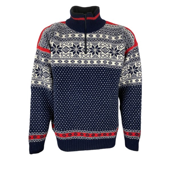 Norsk strik sweater m. fleece i nakken, 100% Ren Ny Uld. TILBUD