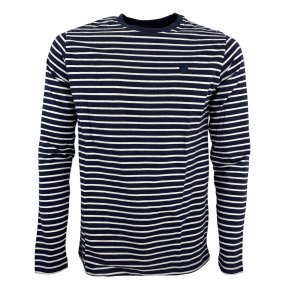 Langrmet T-shirt, NAVY/HVID, bomuld - TILBUD