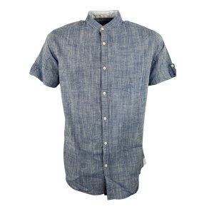 Kort�rmet skjorte med kinakrave, bomuld og h�r, TILBUD