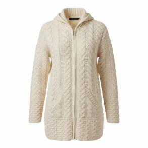 Kopi af Lang cardigan i 100% merinould, offwhite, TILBUD